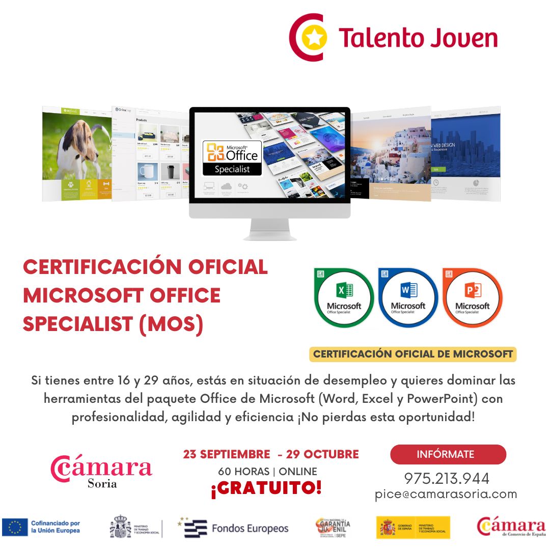 La Cámara de Comercio de Soria lanza dos nuevos cursos gratuitos online dentro del Programa Talento Joven