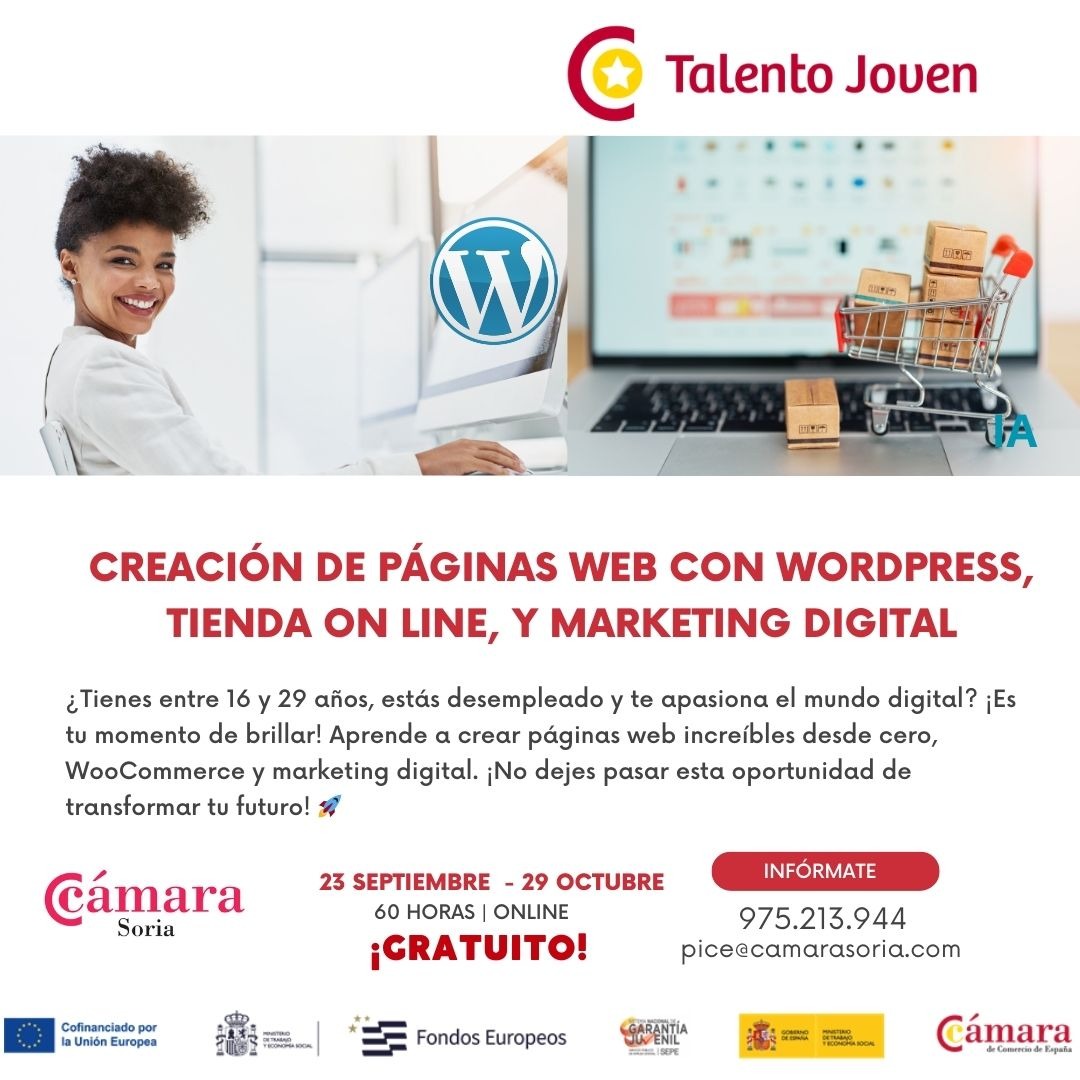 La Cámara de Comercio de Soria lanza dos nuevos cursos gratuitos online dentro del Programa Talento Joven